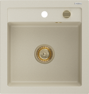 Mexen Vito granitový dřez 1-komorový 520 x 490 mm, béžový, zlatý sifon - 6503521000-69-G