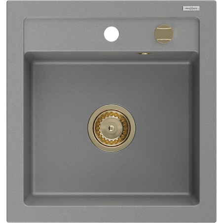 Mexen Vito granitový dřez 1-komorový 520 x 490 mm, šedý, sifon zlatý - 6503521000-71-G