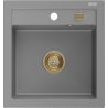 Mexen Vito granitový dřez 1-komorový 520 x 490 mm, šedý, sifon zlatý - 6503521000-71-G