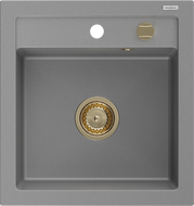 Mexen Vito granitový dřez 1-komorový 520 x 490 mm, šedý, sifon zlatý - 6503521000-71-G