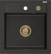 Mexen Vito dřez granitový 1-komorový 520 x 490 mm, černý/zlatý metalik, sifon zlatý - 6503521000-75-G