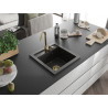 Mexen Vito granitový dřez 1-komorový 520 x 490 mm, černý/zlatý metalický, sifon zlatý - 6503521000-75-G