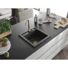 Mexen Vito granitový dřez 1-komorový 520 x 490 mm, černý skvrnitý, zlatý sifon - 6503521000-76-G