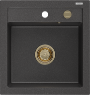 Mexen Vito granitový dřez 1-komorový 520 x 490 mm, černý stříkaný, sifon zlatý - 6503521000-76-G