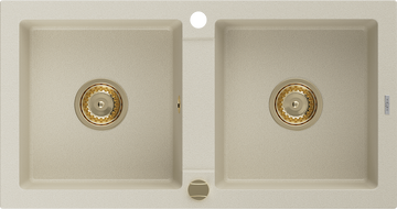 Mexen Mario dřez granitový 2-komorový 820 x 436 mm, béžový, sifon zlatý - 6504822000-69-G