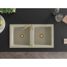 Mexen Mario granitový dřez 2-komorový 820 x 436 mm, béžový, zlatý sifon - 6504822000-69-G