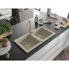 Mexen Mario granitový dřez 2-komorový 820 x 436 mm, béžový, zlatý sifon - 6504822000-69-G