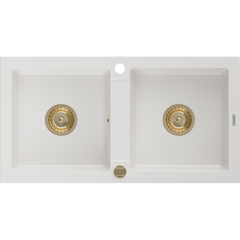 Mexen Mario žulový dvoudřez 820 x 436 mm, bílý, sifon zlatý - 6504822000-20-G