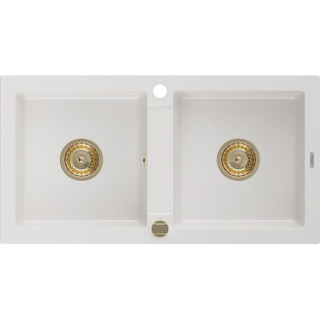 Mexen Mario žulový dvoudřez 820 x 436 mm, bílý, sifon zlatý - 6504822000-20-G