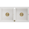 Mexen Mario granitový dřez 2-komorový 820 x 436 mm, bílý, zlatý sifon - 6504822000-20-G