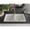 Mexen Mario granitový dřez 2-komorový 820 x 436 mm, bílý, zlatý sifon - 6504822000-20-G