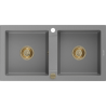 Mexen Mario dvojkomorový žulový dřez 820 x 436 mm, šedý, zlatý sifon - 6504822000-71-G