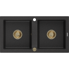 Mexen Mario granitový dřez 2-komorový 820 x 436 mm, černý/stříbrný metalik, zlatý sifon - 6504822000-73-G