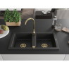 Mexen Mario granitový dřez 2-komorový 820 x 436 mm, černý/stříbrný metalik, zlatý sifon - 6504822000-73-G