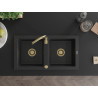 Mexen Mario granitový dřez 2-komorový 820 x 436 mm, černý/stříbrný metalik, zlatý sifon - 6504822000-73-G