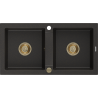 Mexen Mario žulový dřez 2-komorový 820 x 436 mm, černý/zlatý metalický, sifon zlatý - 6504822000-75-G