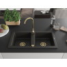 Mexen Mario granitový dřez dvoukomorový 820 x 436 mm, černý/zlatý metalický, zlatý sifon - 6504822000-75-G