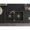 Mexen Mario žulový dřez 2-komorový 820 x 436 mm, černý/zlatý metalický, sifon zlatý - 6504822000-75-G
