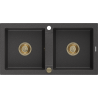 Mexen Mario žulový dřez 2-komorový 820 x 436 mm, černý skvrnitý, sifon zlatý - 6504822000-76-G