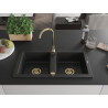 Mexen Mario granitový dřez 2-komorový 820 x 436 mm, černý, zlatý sifon - 6504822000-77-G