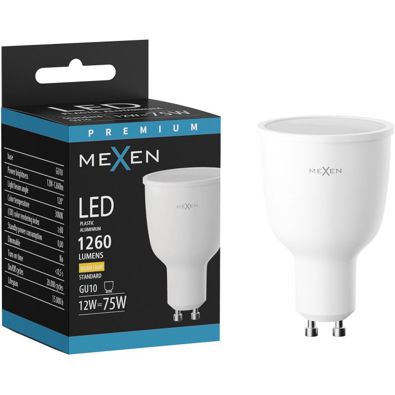 Mexen Nova LED žárovka GU10, 12W, Teplá - 3000K, 1260 lm - L108-GU10-1230-01