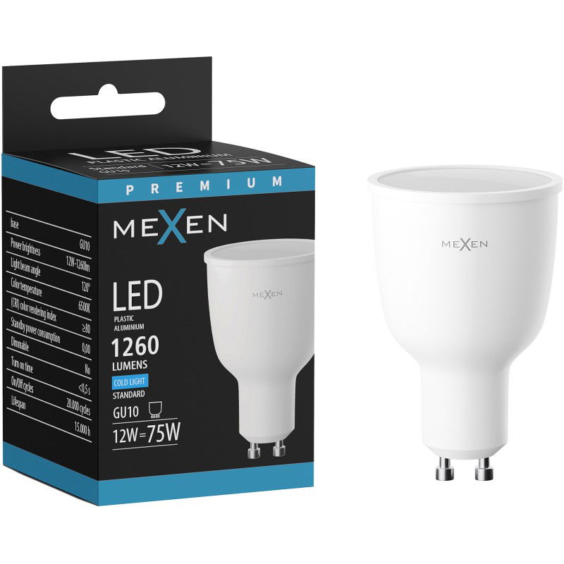 Mexen Nova LED žárovka GU10, 12W, Studená - 6500K, 1260 lm - L108-GU10-1265-01