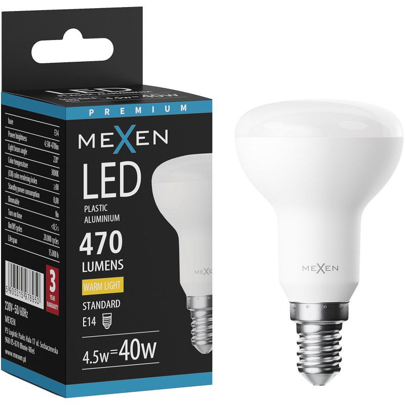 Mexen Nova LED žárovka E14, R50, 4,5W, Teplá - 3000K, 470 lm - L103-E14-0530-01