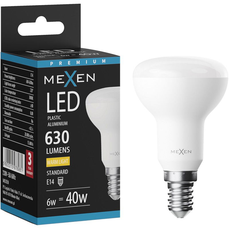 Mexen Nova LED žárovka E14, R50, 6W, Teplá - 3000K, 630 lm - L103-E14-0630-01