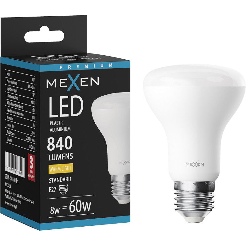 Mexen Nova LED žárovka E27, R63, 8W, Teplá - 3000K, 840 lm - L104-E27-0830-01