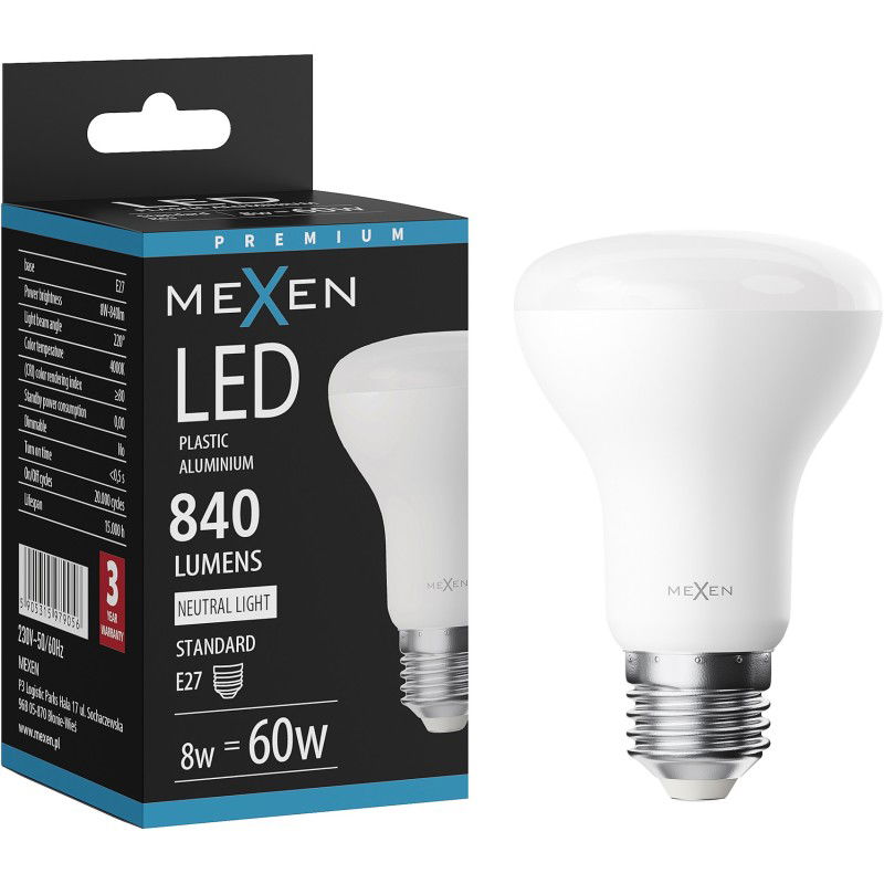 Mexen Nova LED žárovka E27, R63, 8W, Neutrální - 4000K, 840 lm - L104-E27-0840-01
