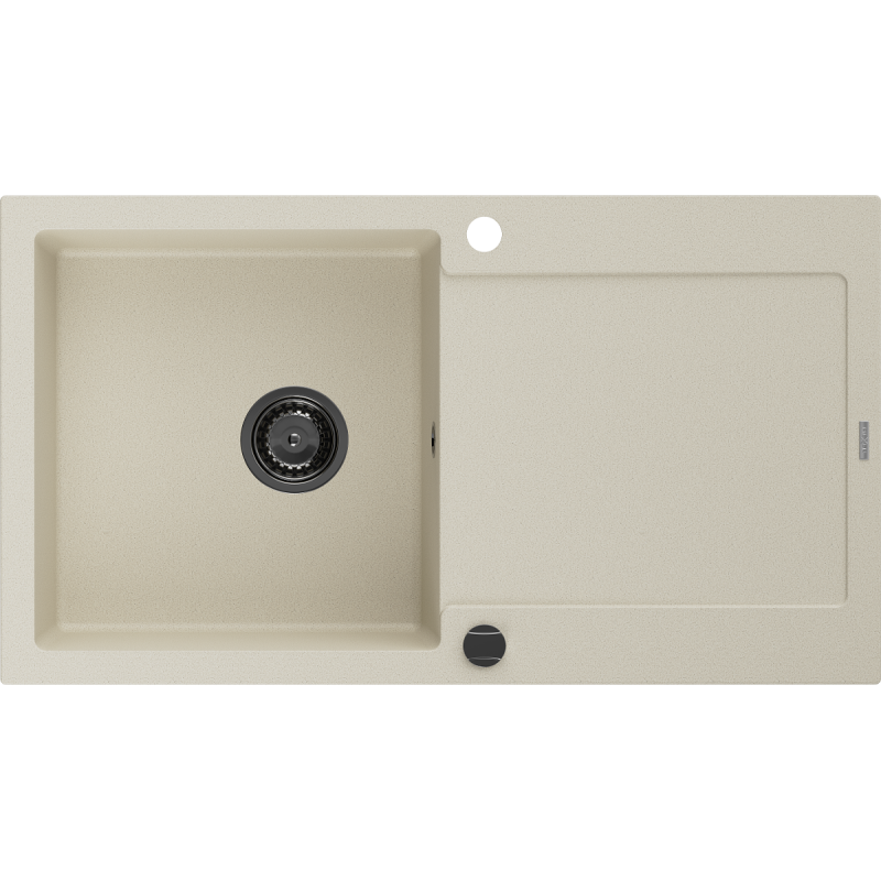Mexen Leo granitový dřez 1-komorový s odkapávačem 900 x 500 mm, béžový, černý sifon - 6501901010-69-B