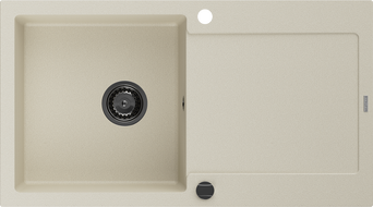 Mexen Leo granitový dřez 1-komorový s odkapávačem 900 x 500 mm, béžový, černý sifon - 6501901010-69-B