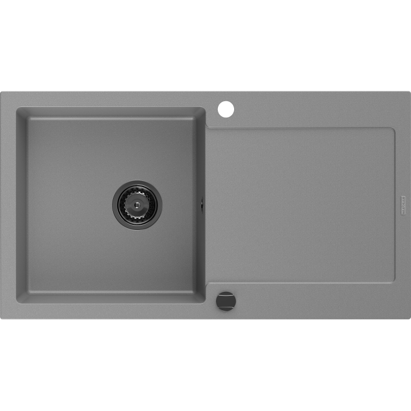 Mexen Leo granitový dřez s odkapávačem 1-komorový 900 x 500 mm, šedý, černý sifon - 6501901010-71-B