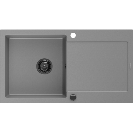 Mexen Leo granitový dřez s odkapávačem 1-komorový 900 x 500 mm, šedý, černý sifon - 6501901010-71-B