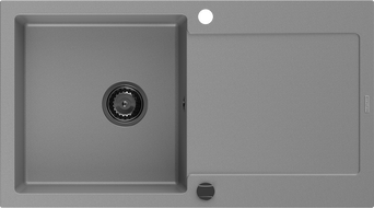 Mexen Leo granitový dřez s odkapávačem 1-komorový 900 x 500 mm, šedý, černý sifon - 6501901010-71-B