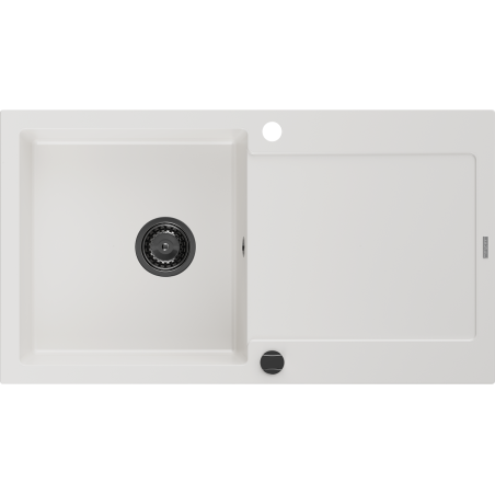 Mexen Leo granitový dřez 1-komorový s odkapávačem 900 x 500 mm, bílý, černý sifon - 6501901010-20-B