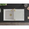 Mexen Leo granitový dřez 1-komorový s odkapávačem 900 x 500 mm, bílý, sifon zlatý - 6501901010-20-G