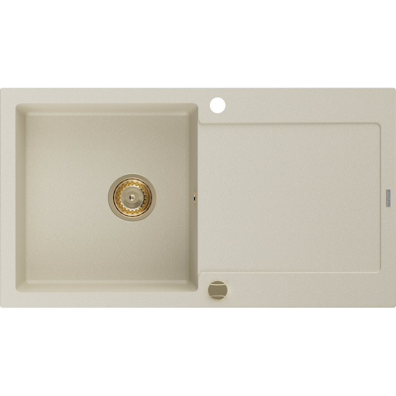 Mexen Leo granitový dřez 1-komorový s odkapávačem 900 x 500 mm, béžový, sifon zlatý - 6501901010-69-G
