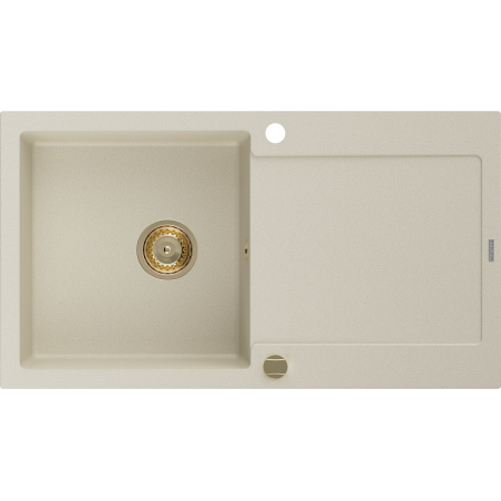 Mexen Leo granitový dřez 1-komorový s odkapávačem 900 x 500 mm, béžový, sifon zlatý - 6501901010-69-G