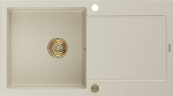 Mexen Leo granitový dřez 1-komorový s odkapávačem 900 x 500 mm, béžový, sifon zlatý - 6501901010-69-G