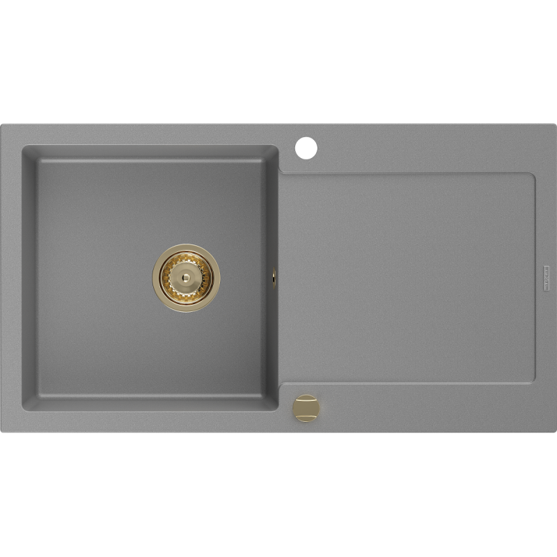 Mexen Leo žulový dřez 1-komorový s odkapávačem 900 x 500 mm, šedý, sifon zlatý - 6501901010-71-G