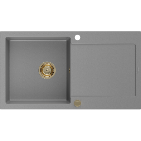 Mexen Leo žulový dřez 1-komorový s odkapávačem 900 x 500 mm, šedý, sifon zlatý - 6501901010-71-G