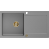 Mexen Leo žulový dřez 1-komorový s odkapávačem 900 x 500 mm, šedý, sifon zlatý - 6501901010-71-G