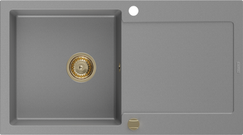 Mexen Leo žulový dřez 1-komorový s odkapávačem 900 x 500 mm, šedý, sifon zlatý - 6501901010-71-G