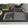 Mexen Leo granitový dřez jednokomorový s odkapávačem 900 x 500 mm, šedý, zlatý sifon - 6501901010-71-G