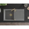 Mexen Leo granitový dřez jednokomorový s odkapávačem 900 x 500 mm, šedý, zlatý sifon - 6501901010-71-G