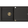 Mexen Leo granitový dřez 1-komorový s odkapávačem 900 x 500 mm, černý/zlatý metalik, zlatý sifon - 6501901010-75-G