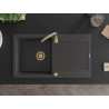 Mexen Leo granitový dřez 1-komorový s odkapávačem 900 x 500 mm, černý tečkovaný, zlatý sifon - 6501901010-76-G