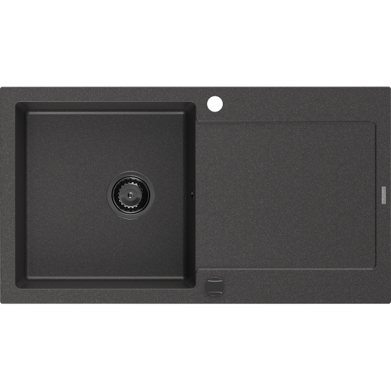Mexen Leo granitový dřez s 1 komorou a odkapávačem 900 x 500 mm, černý s tečkami, černý sifon - 6501901010-76-B