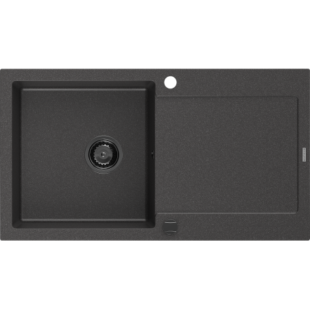 Mexen Leo granitový dřez s 1 komorou a odkapávačem 900 x 500 mm, černý s tečkami, černý sifon - 6501901010-76-B